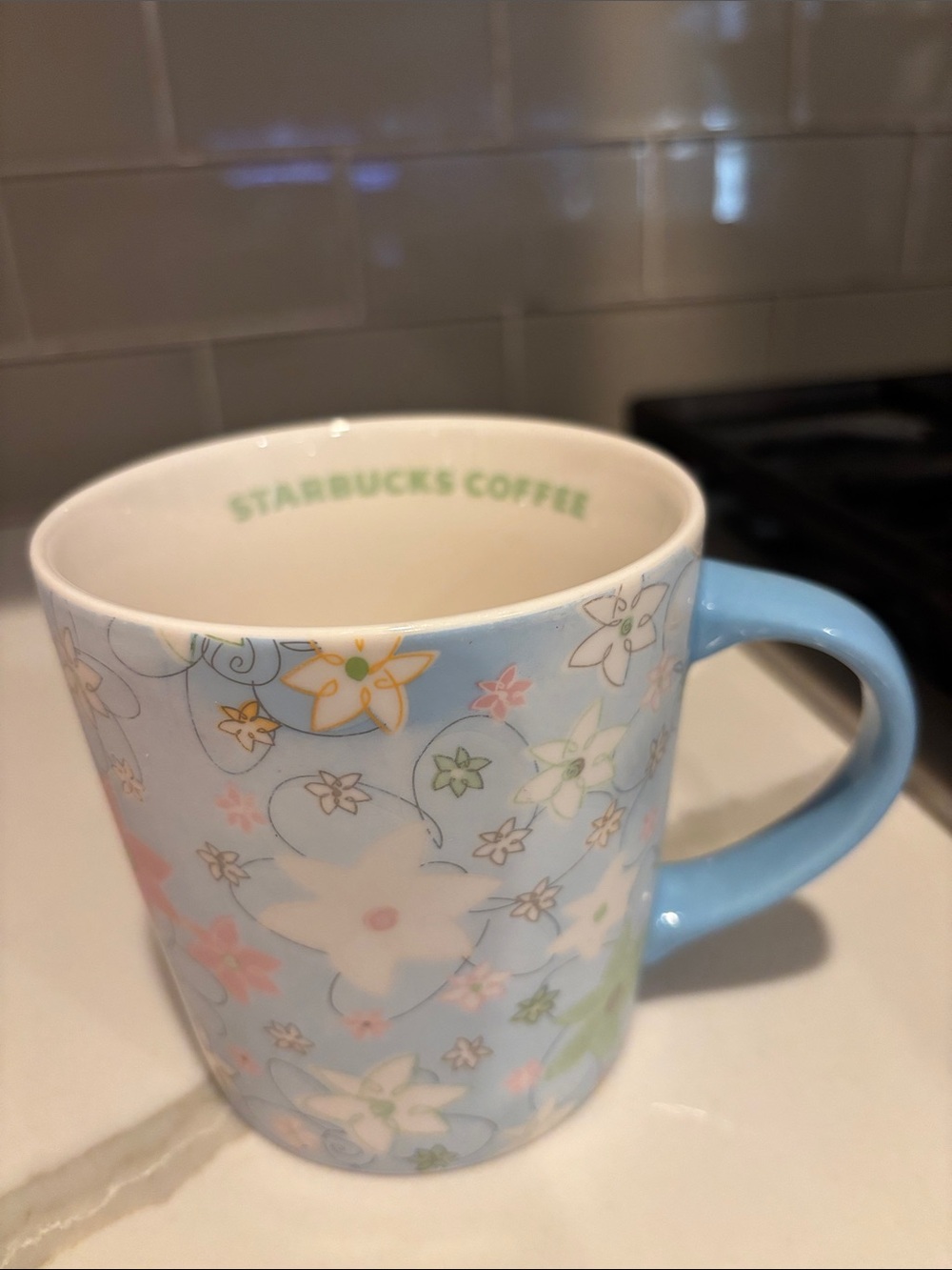 Starbucks Blue Floral Ceramic Mug with Pastel Blossoms
